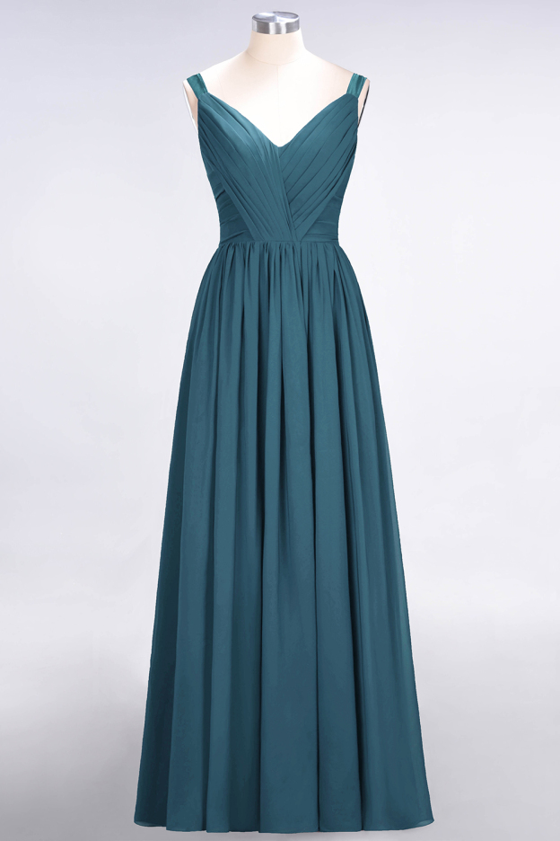 27prom Chic V-Neck Straps Ruffle Burgundy Bridesmaid Dresses with Bow Sash-27prom