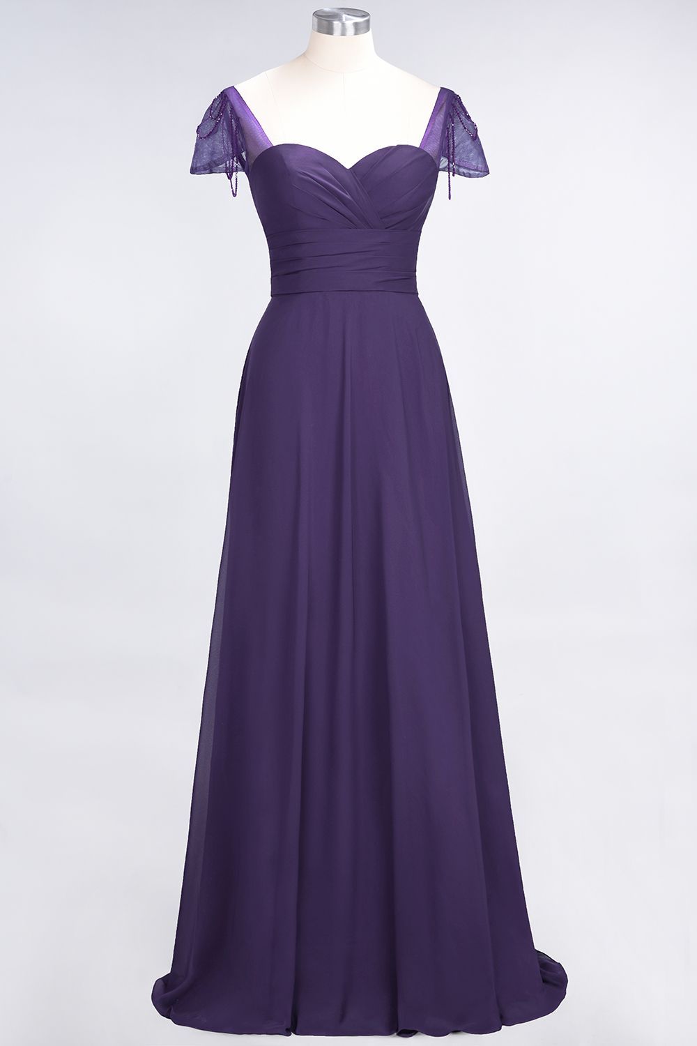 27prom Chic Chiffon Sweetheart Cap-Sleeves Ruffle Bridesmaid Dresses with Beadings-27prom
