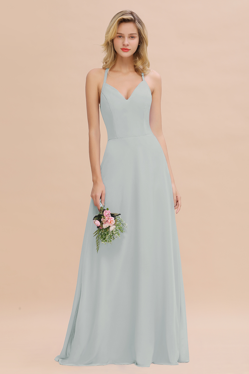 27prom Modest Halter V-Neck Sleeveless Long Bridesmaid Dresses Online-27prom