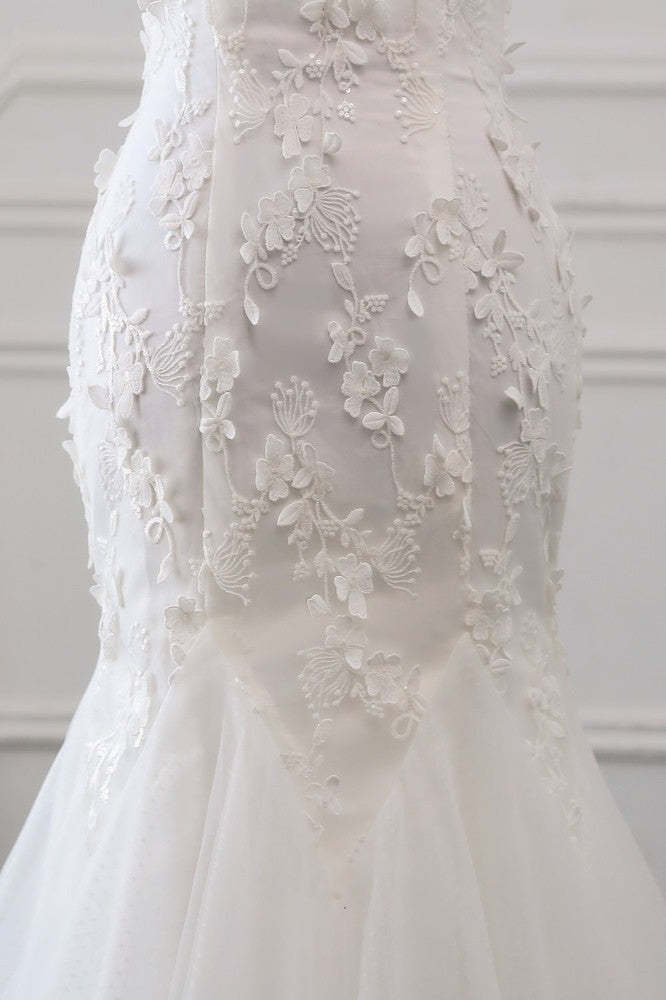 Off-the-Shoulder Mermaid Long Wedding Dress with Tulle Lace