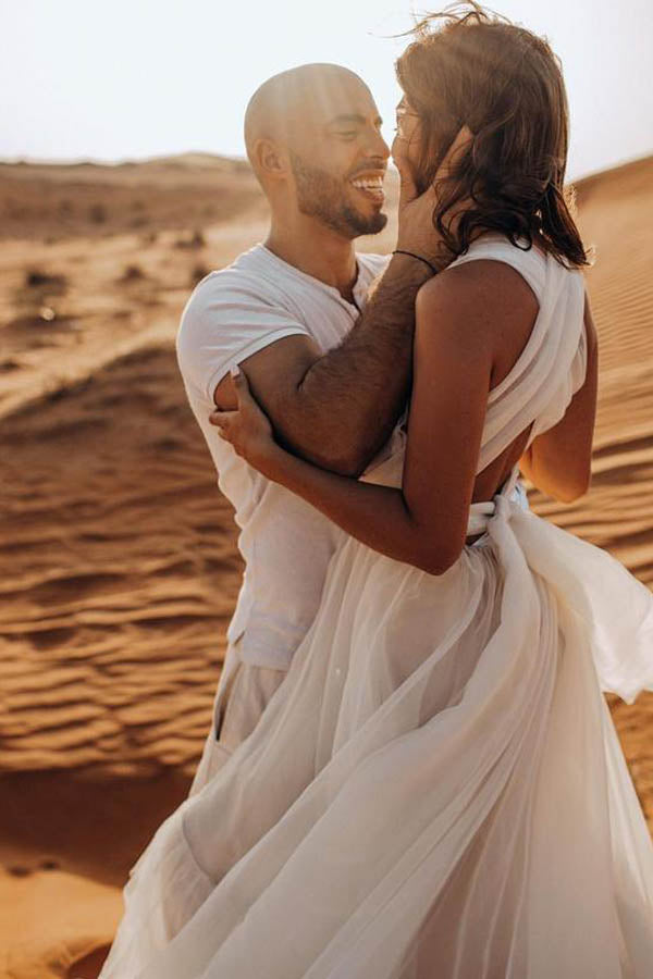 Amazing A Line Ivory Tulle Wedding Dress With Court Train