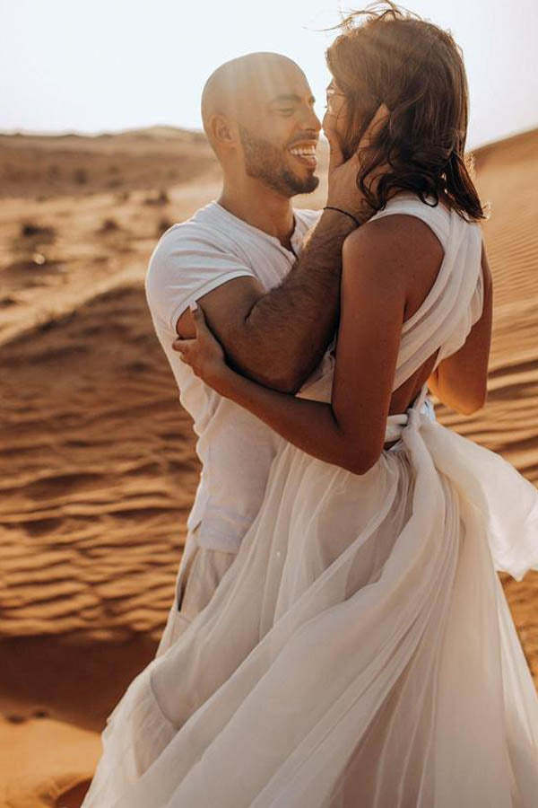 Amazing A Line Ivory Tulle Wedding Dress With Court Train