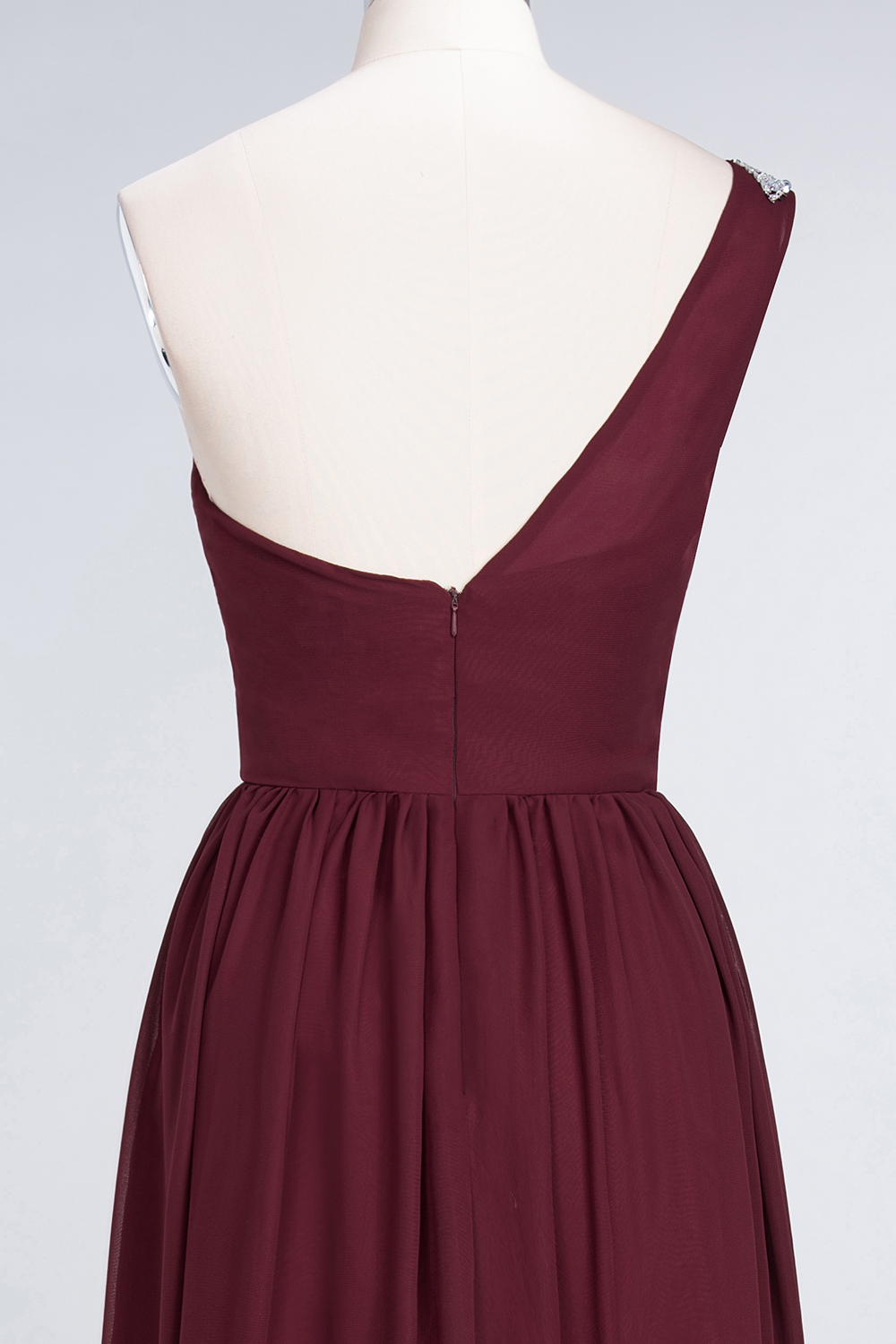 27prom Affordable Chiffon One-Shoulder Ruffle Bridesmaid Dress with Beadings-27prom