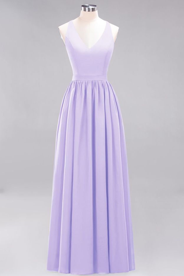 27prom Affordable Chiffon V-Neck Sleeveless Lace Bridesmaid Dress Online-27prom