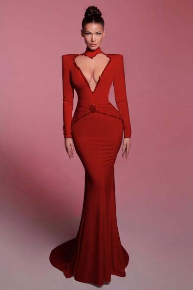 High Neck Long Sleeves Long Mermaid Prom Dress With Sequins