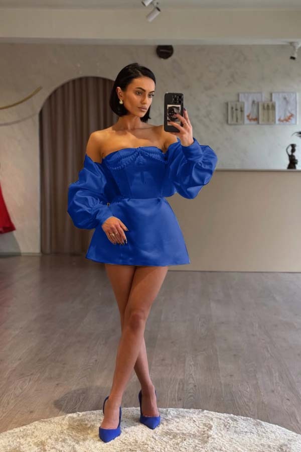 Spaghetti Strap Long Sleeves A Line Prom Dress With Beading