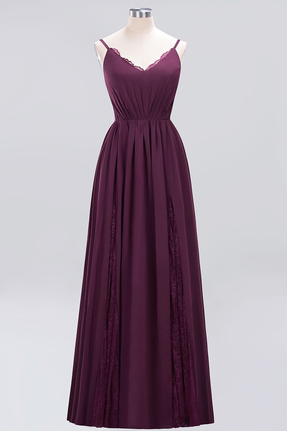 27prom Elegant Spaghetti Straps Long Bridesmaid Dress Lace V-Neck Maid of Honor Dress-27prom