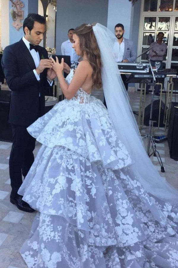 Modest Long Ball Gown Sweetheart Wedding Dress with Tulle Lace