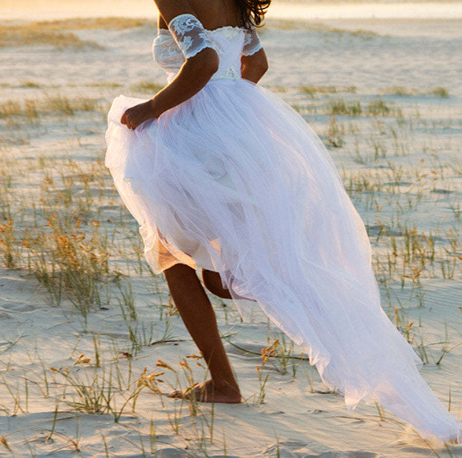 Beach Tulle Lace Wedding Dress