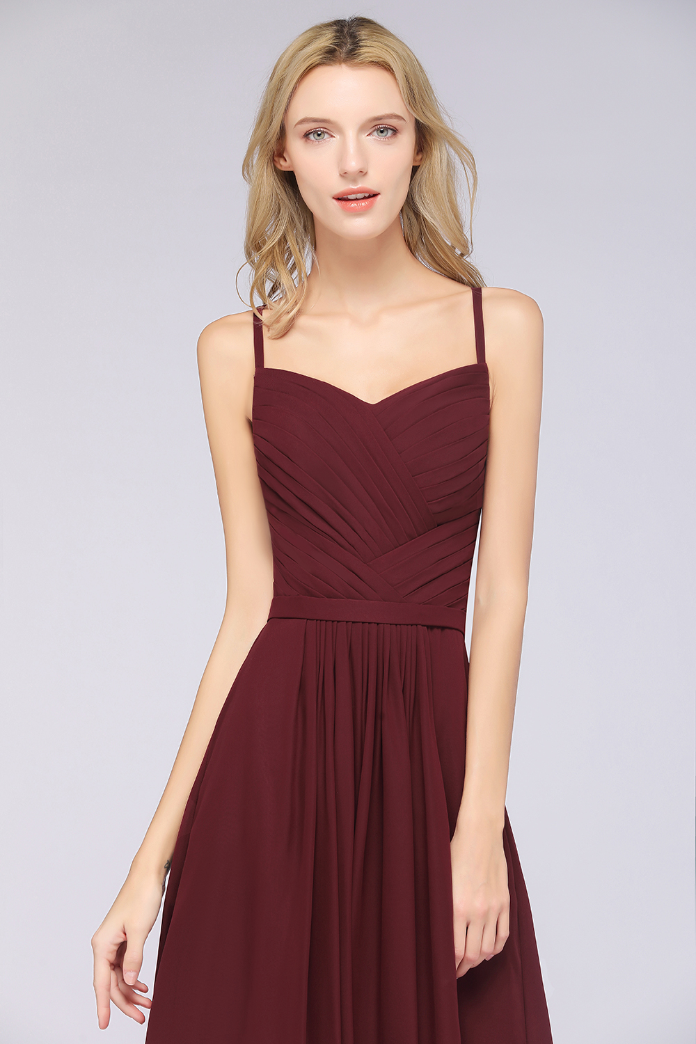 27prom Glamorous Spaghetti Straps Sweetheart Ruffle Chiffon Bridesmaid Dress Online-27prom