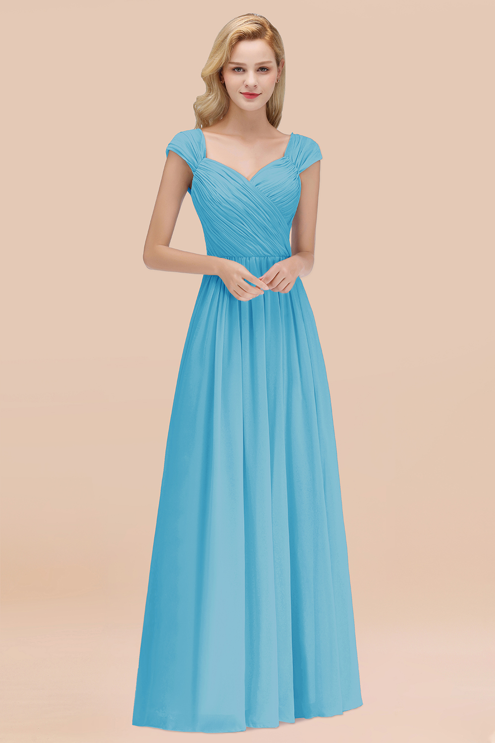 27prom Modest Chiffon Sweetheart Sleeveless Affordable Bridesmaid Dresses with Ruffles-27prom