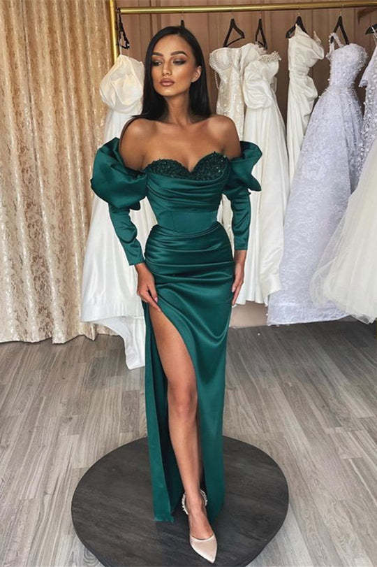 Gorgeous Emerald Long Sleeves Sweetheart Evening Prom Dress with Sequins