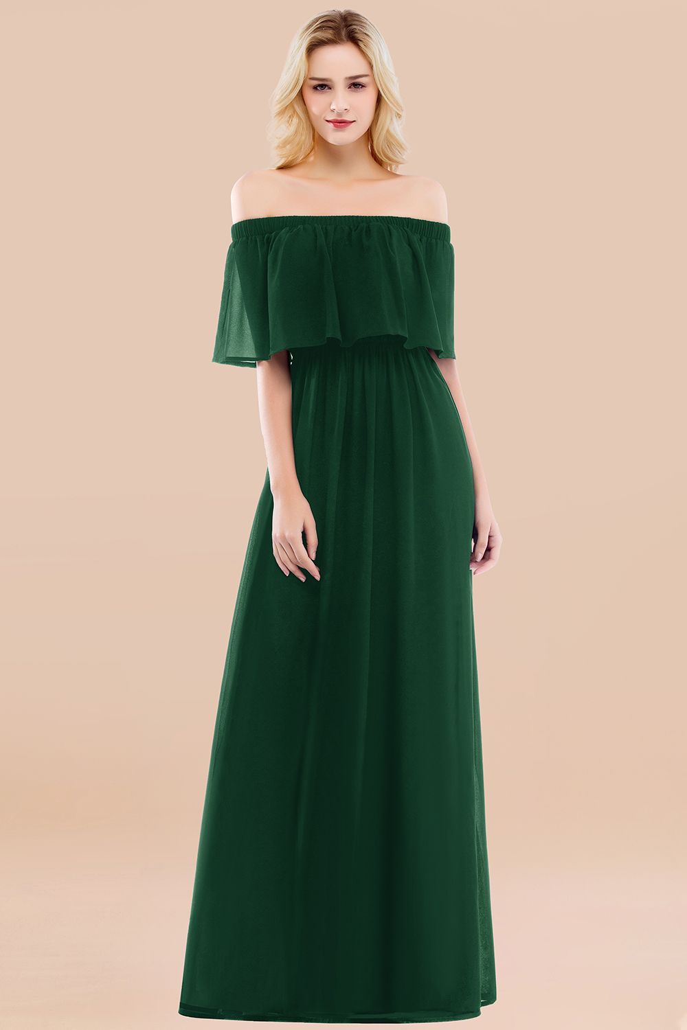 27prom Vintage Off-the-Shoulder Long Burgundy Bridesmaid Dress with Ruffle-27prom
