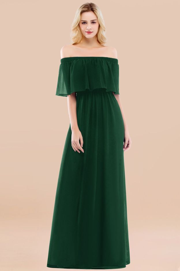 27prom Vintage Off-the-Shoulder Long Burgundy Bridesmaid Dress with Ruffle-27prom