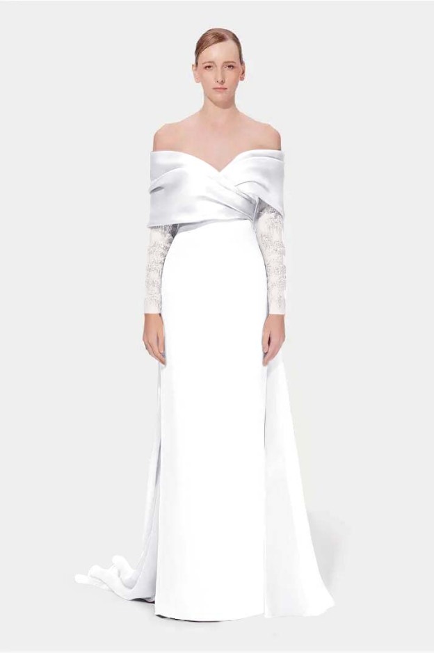 Off the Shoulder Long Sleeves Long Mermaid Prom Dress With Appliques