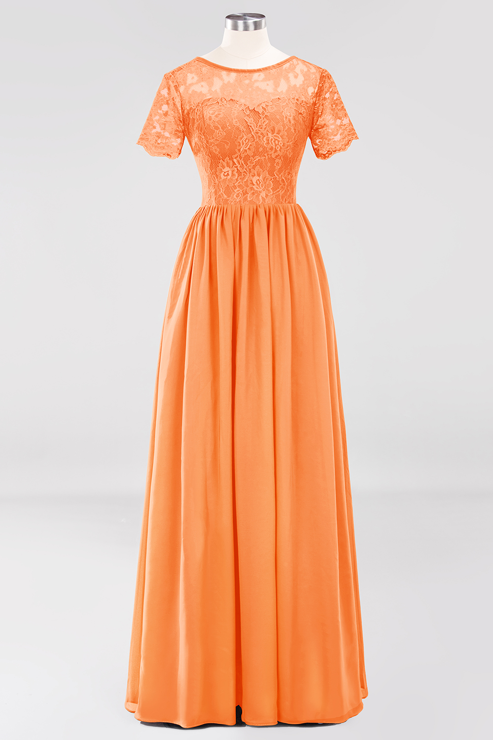 27prom Elegant Dark Navy Long Lace Bridesmaid Dresses with Short-Sleeves-27prom