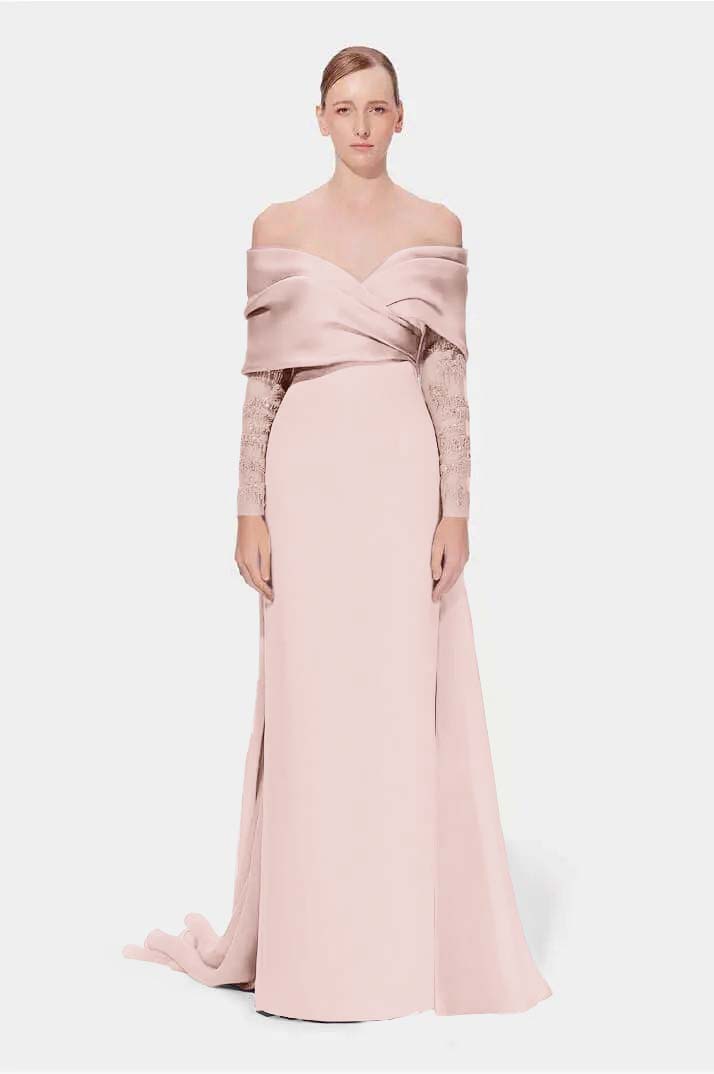 Off the Shoulder Long Sleeves Long Mermaid Prom Dress With Appliques