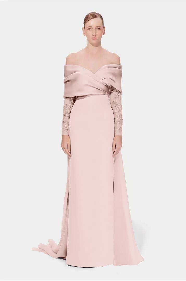 Off the Shoulder Long Sleeves Long Mermaid Prom Dress With Appliques