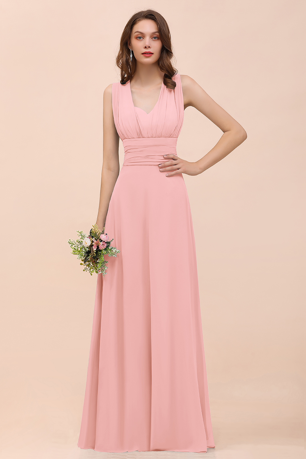 27prom New Arrival Dusty Blue Ruched Long Convertible Bridesmaid Dresses-27prom