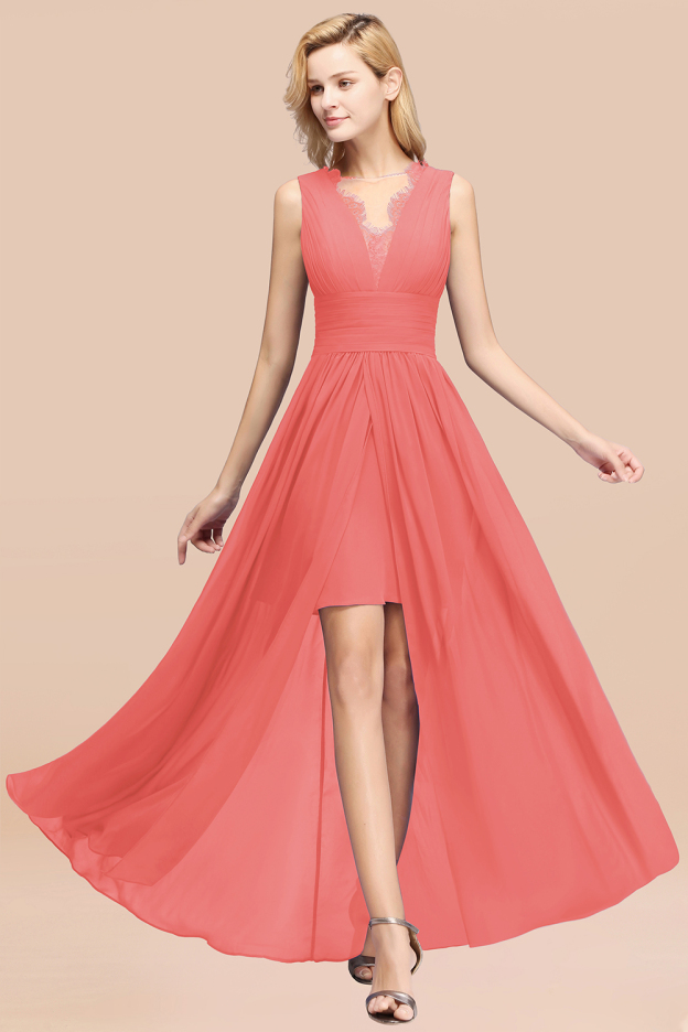 27prom Elegant Chiffon Lace Jewel Sleeveless Bridesmaid Dress with Ruffle-27prom