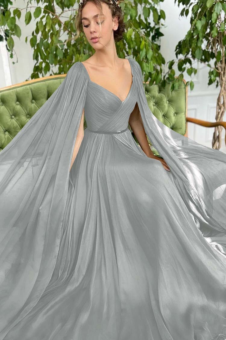 Elegant Green Long Sleeves Formal Belt Prom Dress Tulle With Split