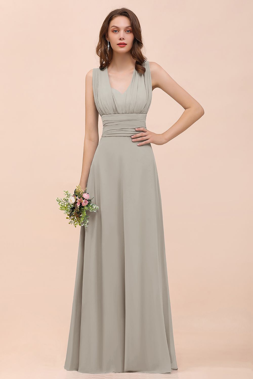 27prom New Arrival Dusty Blue Ruched Long Convertible Bridesmaid Dresses-27prom