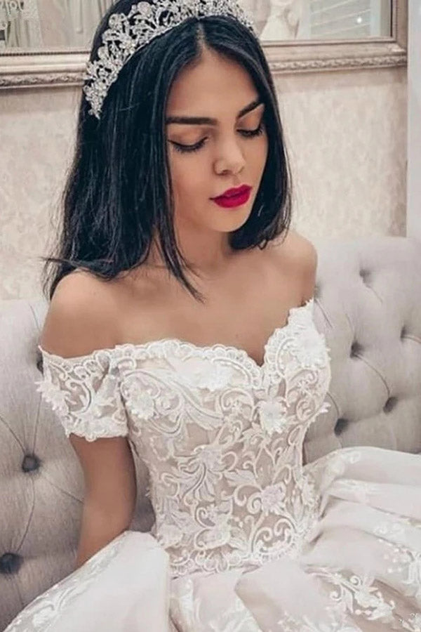 Ball Gown Off The Shoulder Lace Wedding Dress Lace Up Bridal Dress
