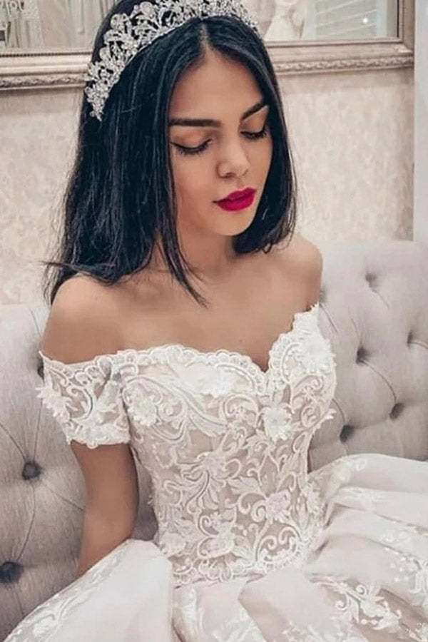 Ball Gown Off The Shoulder Lace Wedding Dress Lace Up Bridal Dress