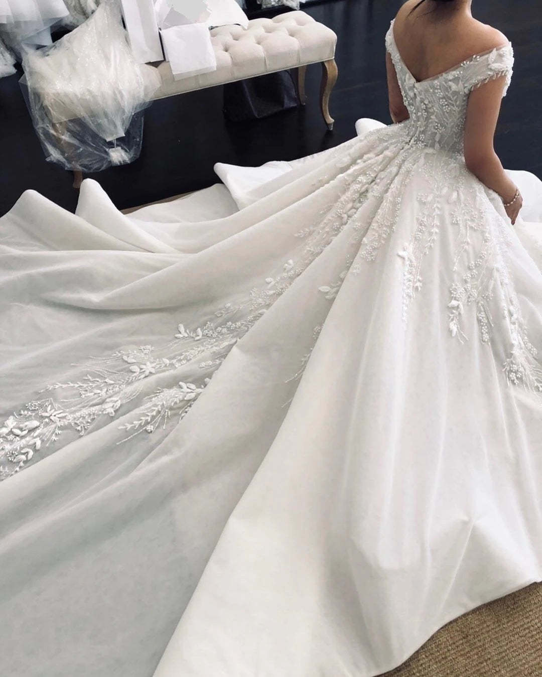Ball Gown Off The Shoulder Princess Wedding Dress With Beading