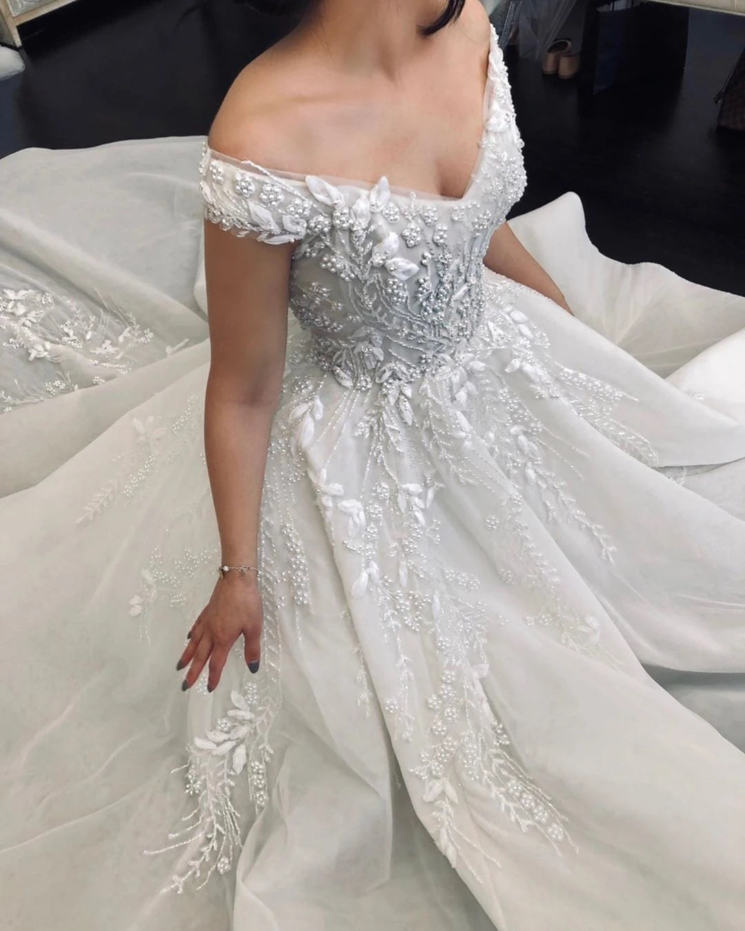 Ball Gown Off The Shoulder Princess Wedding Dress With Beading