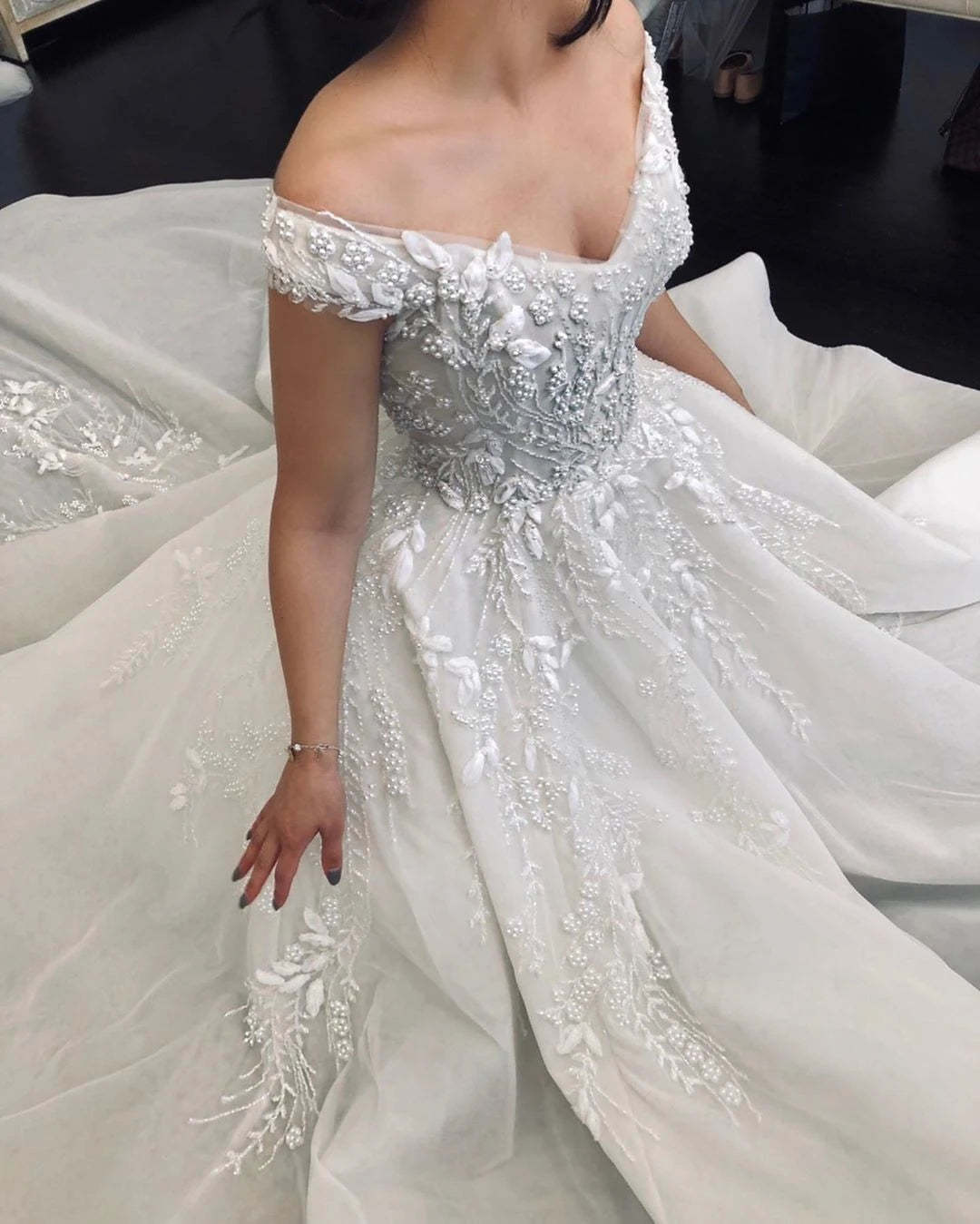 Ball Gown Off The Shoulder Princess Wedding Dress With Beading