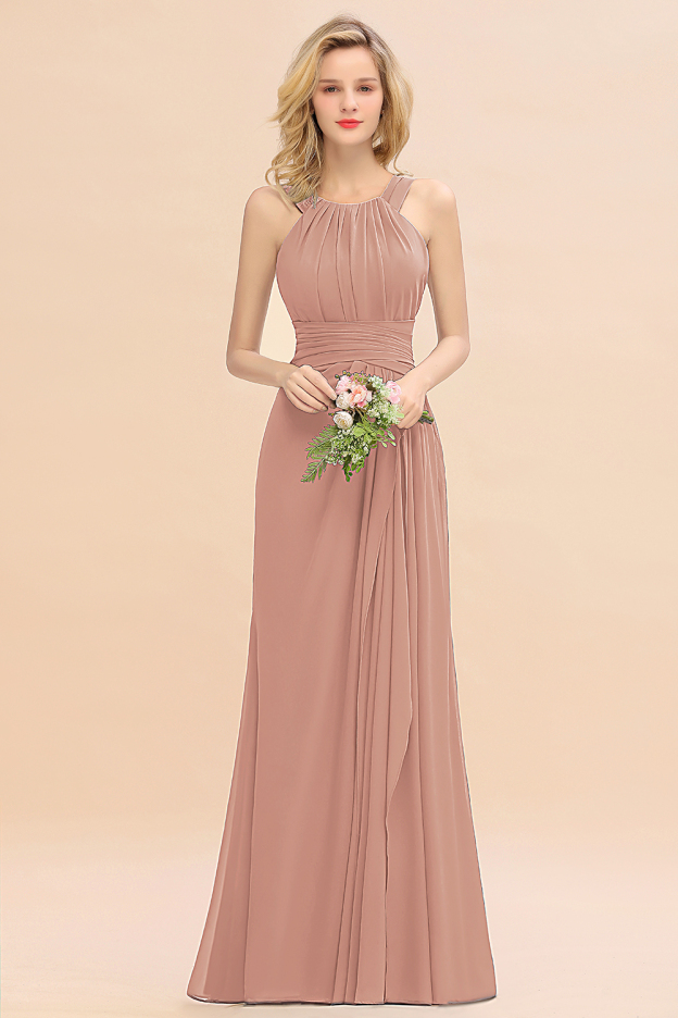 27prom Elegant Round Neck Sleeveless Bridesmaid Dress with Ruffles-27prom