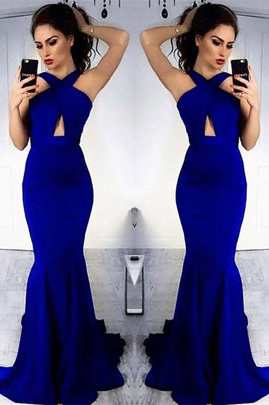 Royal Blue Halter Mermaid Prom Dress