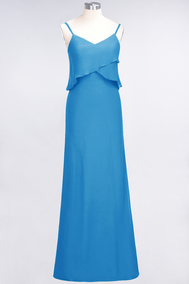 27prom Affordable Spaghetti-Straps V-Neck Burgundy Chiffon Bridesmaid Dresses-27prom