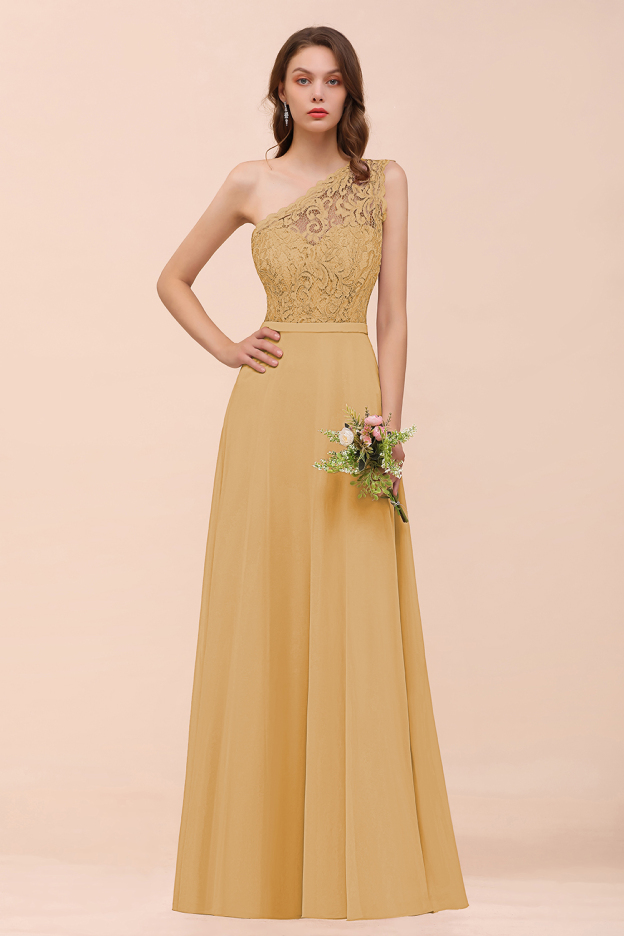 27prom New Arrival Dusty Rose One Shoulder Lace Long Bridesmaid Dress-27prom