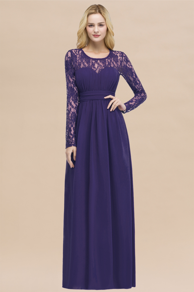 27prom Elegant Lace Burgundy Bridesmaid Dresses Online with Long Sleeves-27prom