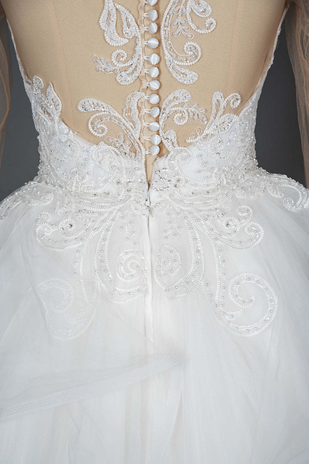 A-Line V-neck Hi-Lo Wedding Dress Open Back Ruffles Tulle With Appliques Lace
