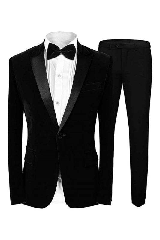 Brain Formal Black Peaked Lapel Two Pieces Velvet Prom Suits For Men