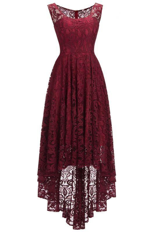 27prom Beautiful A-line Crew Hi-lo Lace Dresses - Burgundy / US 2 - lace dresses