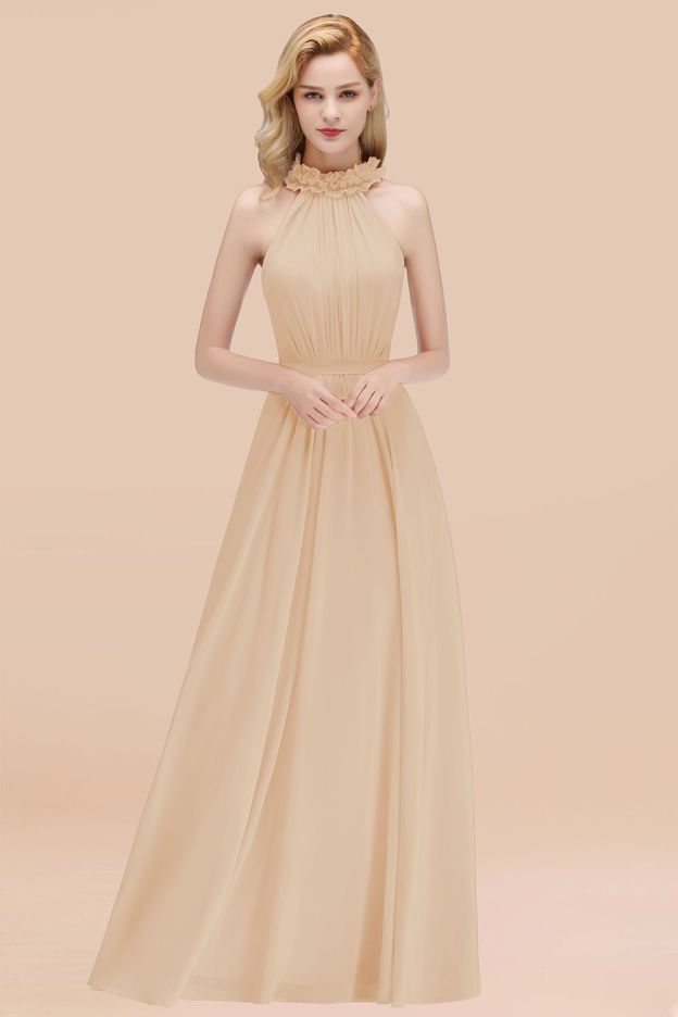 27prom Modest High-Neck Halter Ruffle Chiffon Bridesmaid Dresses Affordable-27prom