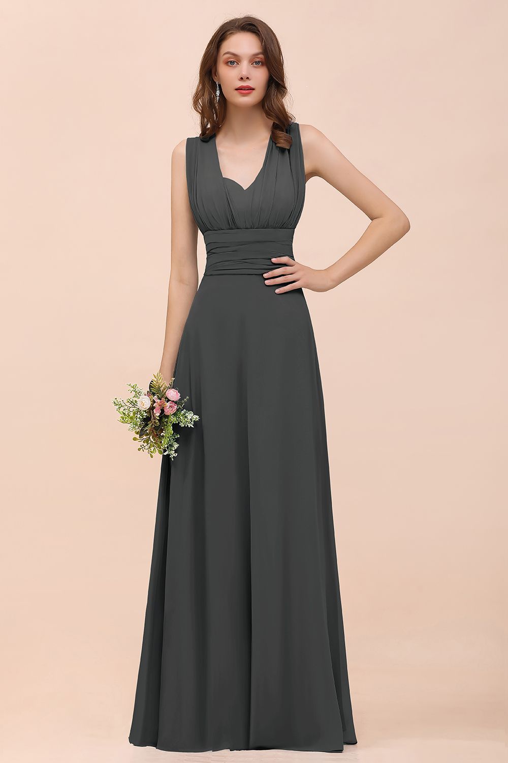 27prom New Arrival Dusty Blue Ruched Long Convertible Bridesmaid Dresses-27prom