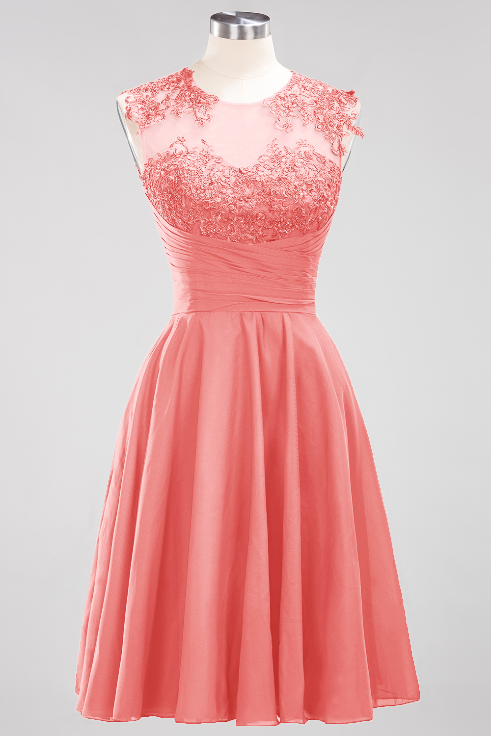 27prom Cute Chiffon Round Neck Short Burgundy Bridesmaid Dresses with Appliques-27prom