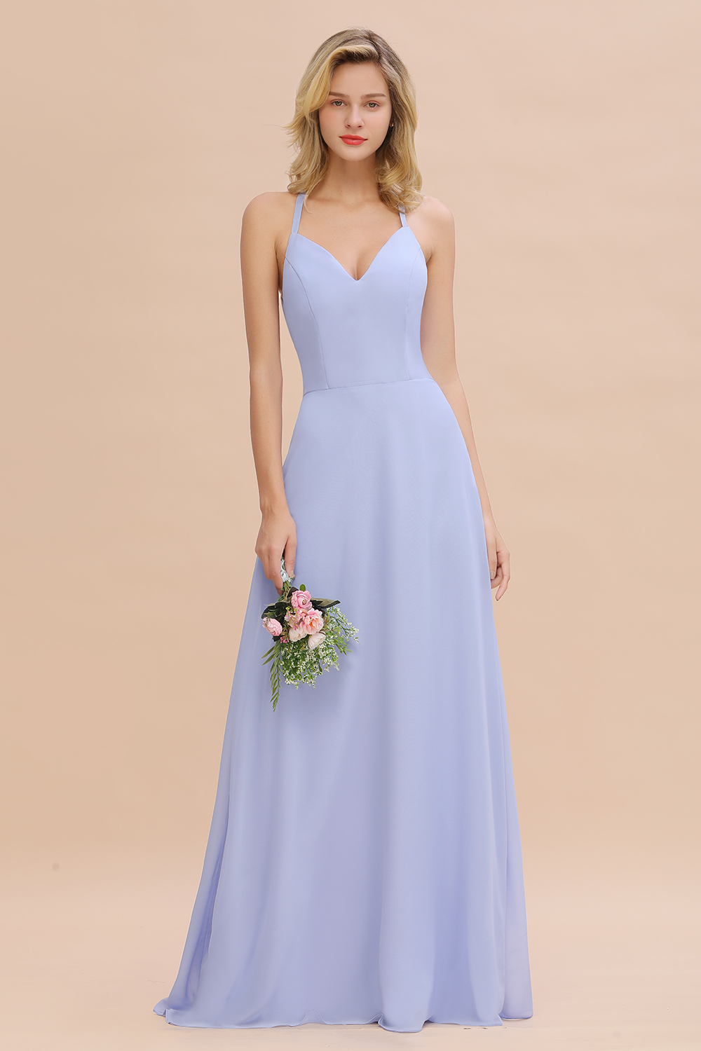 27prom Modest Halter V-Neck Sleeveless Long Bridesmaid Dresses Online-27prom