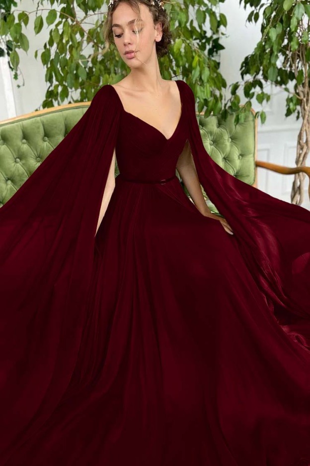 Elegant Green Long Sleeves Formal Belt Prom Dress Tulle With Split