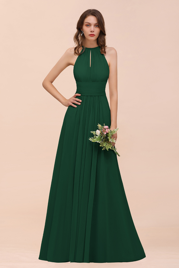 27prom Elegant Chiffon Jewel Ruffle Champagne Affordable Bridesmaid Dress Online-27prom