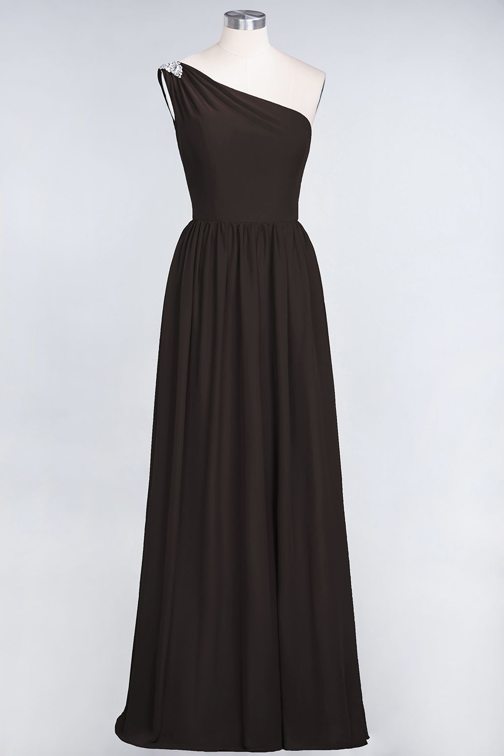 27prom Affordable Chiffon One-Shoulder Ruffle Bridesmaid Dress with Beadings-27prom