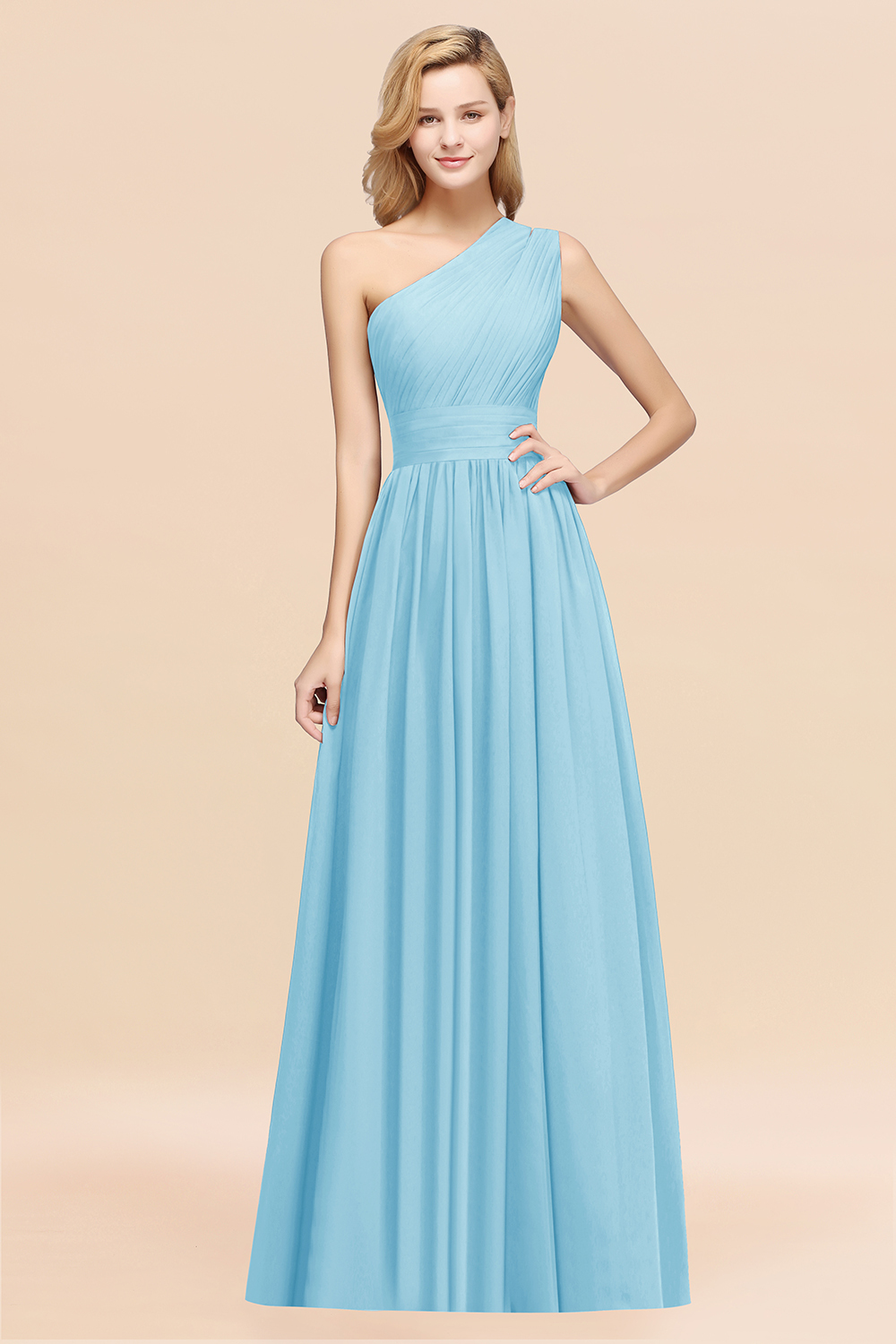 27prom Stylish One-shoulder Sleeveless Long Junior Bridesmaid Dresses Affordable-27prom