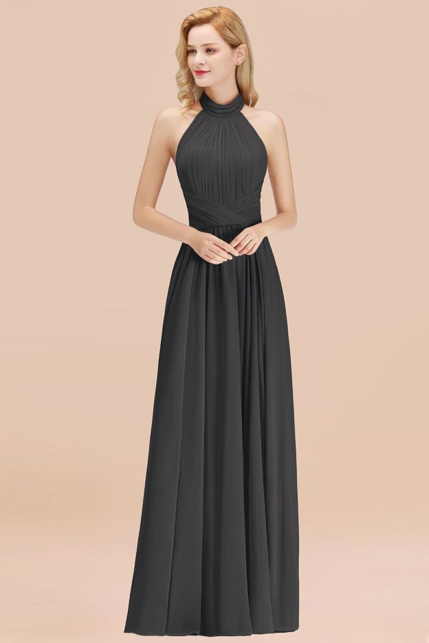 27prom Gorgeous High-Neck Halter Backless Bridesmaid Dress Dusty Rose Chiffon Maid of Honor Dress-27prom