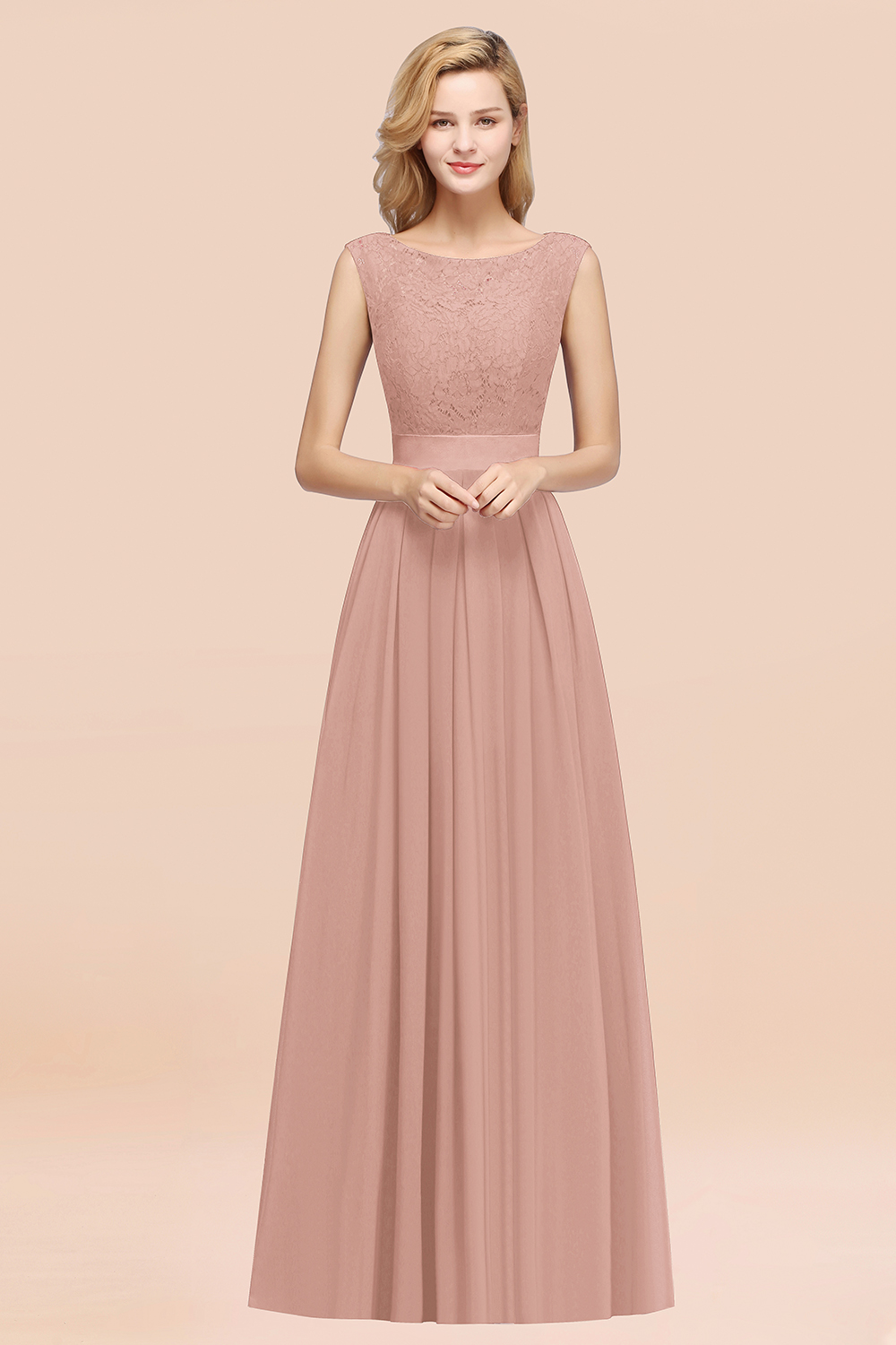 27prom Vintage Sleeveless Lace Bridesmaid Dresses Affordable Chiffon Wedding Party Dress Online-27prom