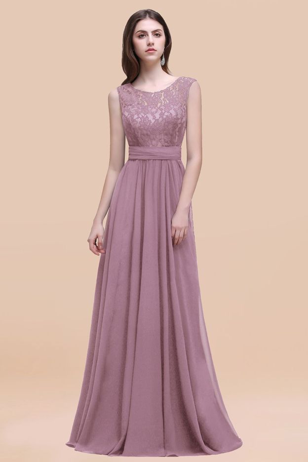 27prom Vintage Lace Scoop Sleeveless Dark Blue Bridesmaid Dress with V-Back-27prom